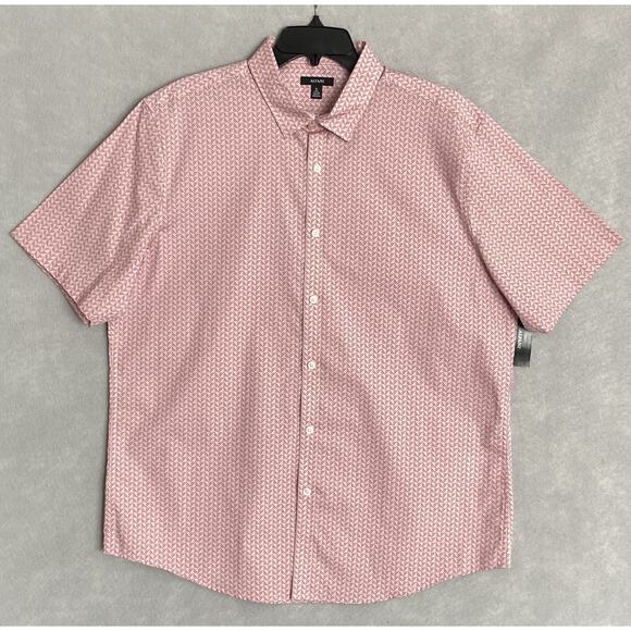 Alfani Men's Small Short Sleeve Button-Up Cotton Shirt Pink Geo Print NEW - Picture 2 of 10